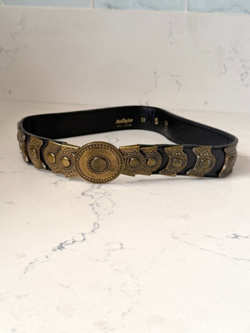 Vintage Ann Taylor 90s Y2K Black Leather Western Concho Statement Belt